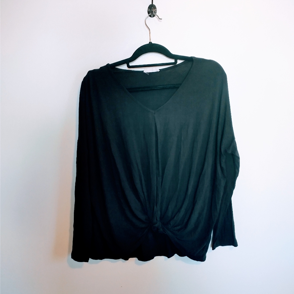 Black long sleeve top with draped front medium ee:some